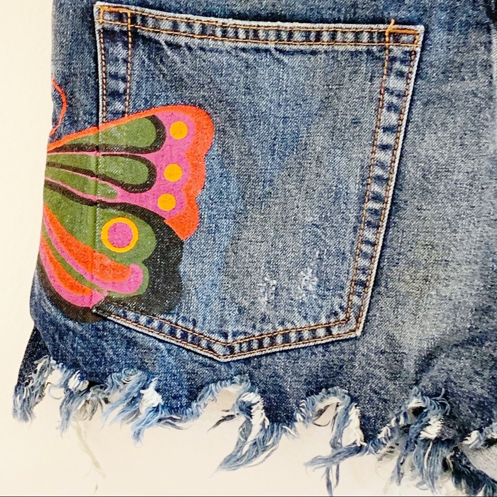 Free People Embroidered Shorts w/ Frayed Hem SZ 30 - Picture 7 of 12